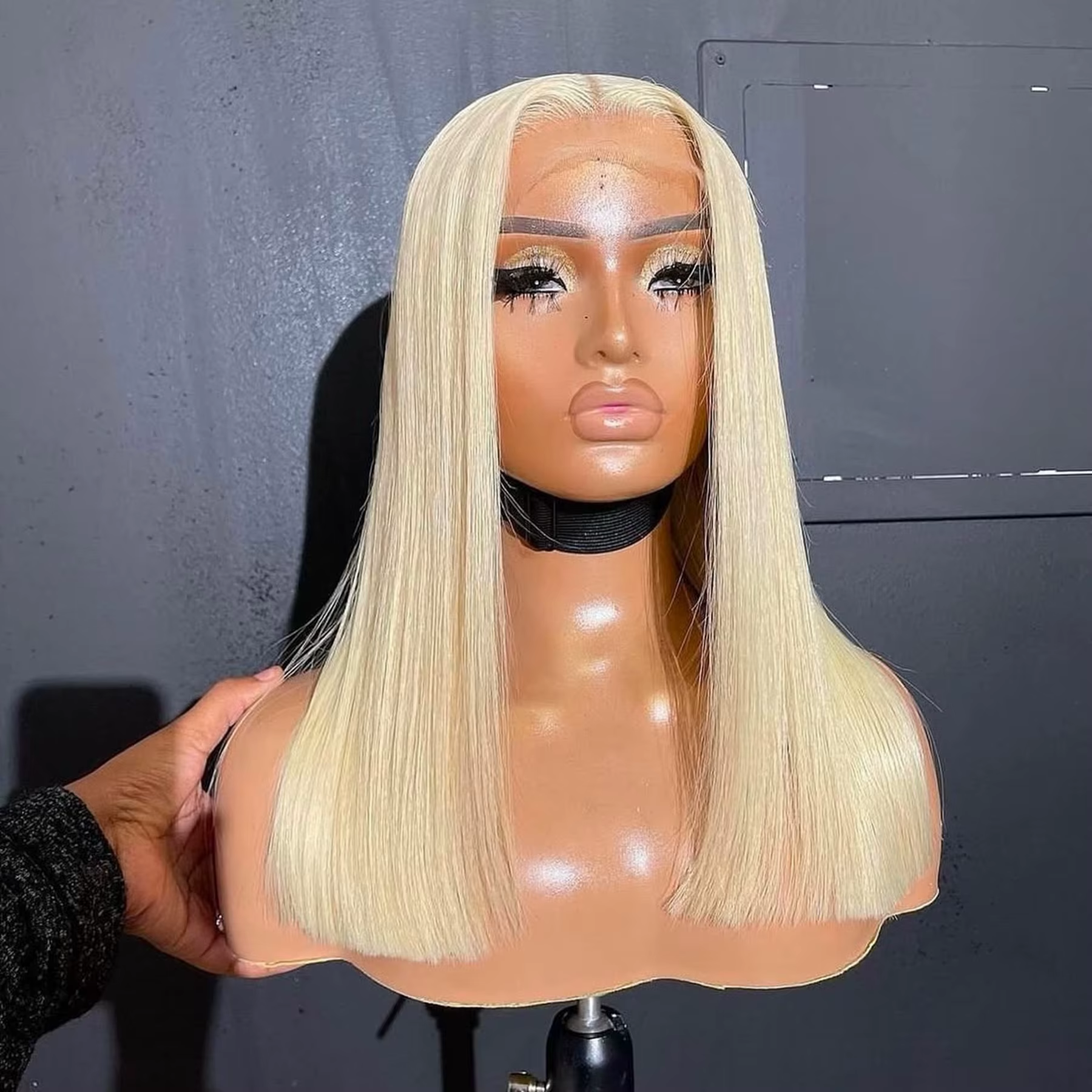 Perruque Bob Lace Frontal Wig courte et lisse, couleur blond miel 613, 13x4, Full HD, pre-plucked, n