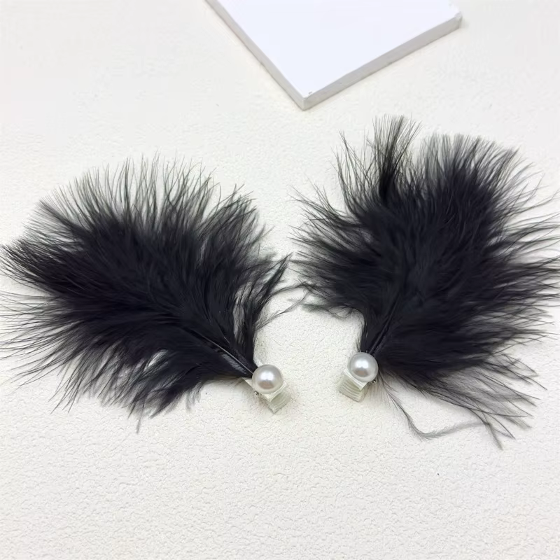 Pinces à cheveux gothiques en plumes Y2K, pinces à franges latérales punk avec perles, accessoires d