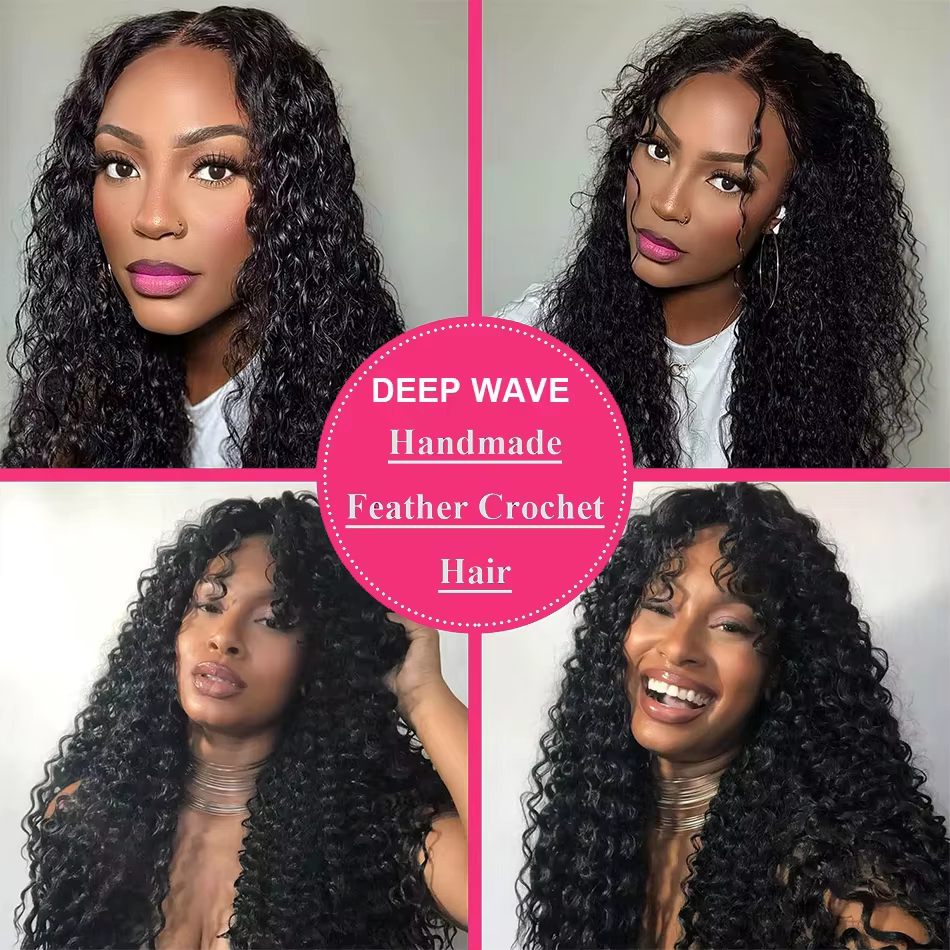 Afro Kinky Burmese Deep Curly Knotless Pre-Separated Crochet Feather Hair Extensions Curly Human Hai