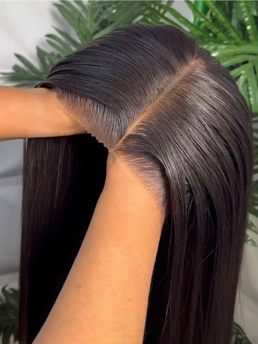 Perruques en cheveux humains lisses sans colle, prêtes à porter, pré-épilées et pré-coupées, avec de