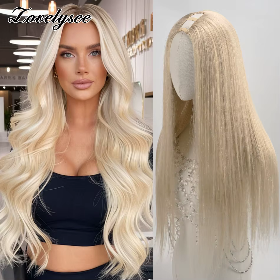 Perruques droites en U pour femmes, cheveux humains brésiliens, perruque en forme de U, sans laisser