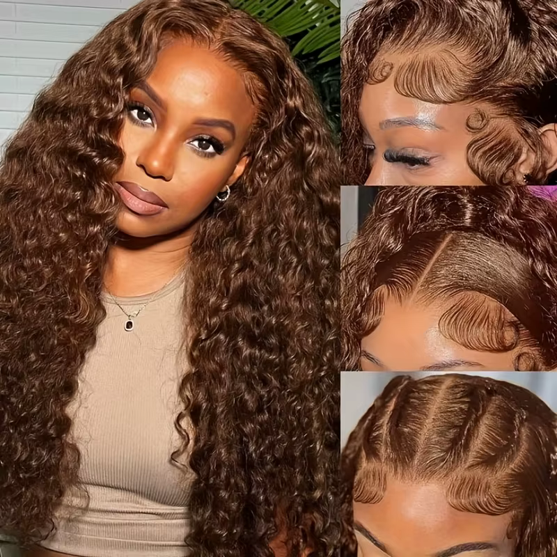 240% densité chocolat brun vague profonde vague d'eau perruque de cheveux humains 32 36 pouces 13x4 