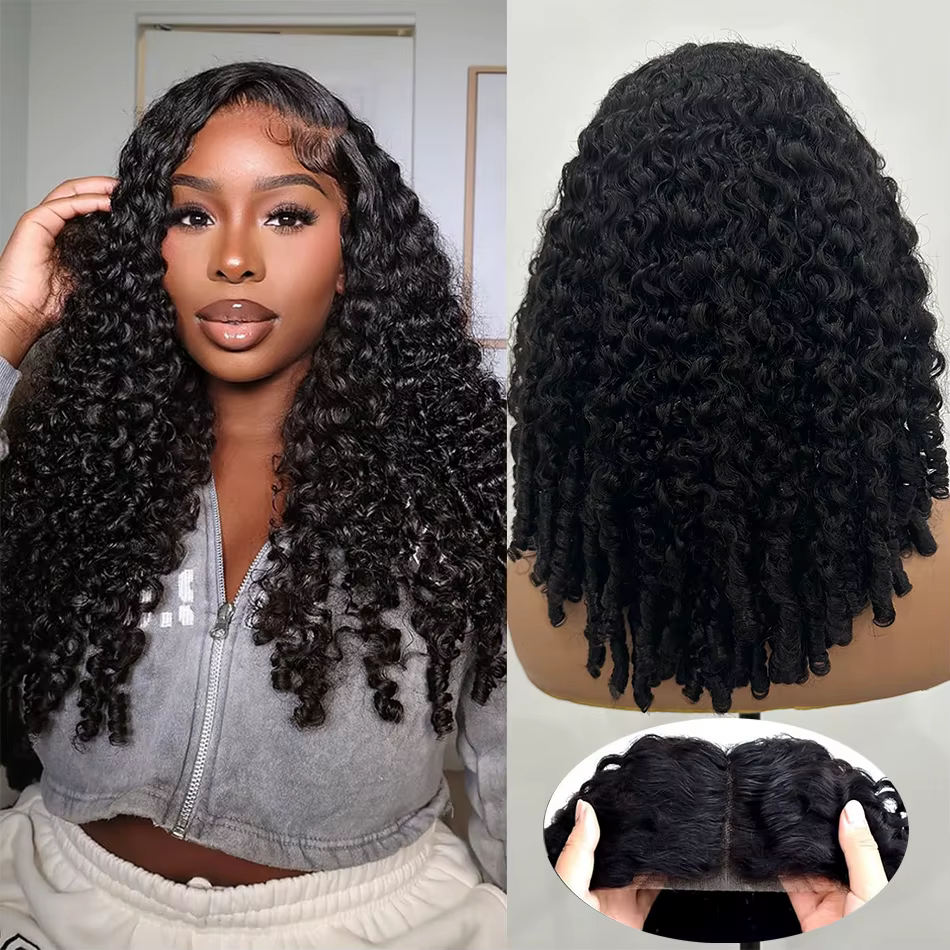 Perruque de cheveux humains bouclés birmans 100%, avec extrémités bouclées en spirale, 5x5, sans col