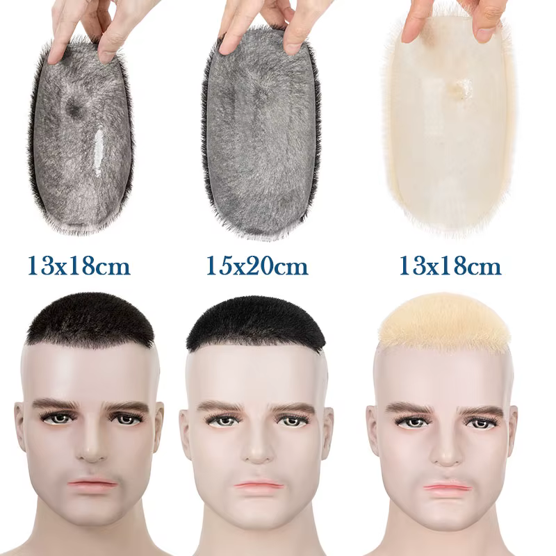 5x 7/6x8 100% cheveux humains Buzz coupe toupet pour hommes Ultra mince respirant PU Transparent com