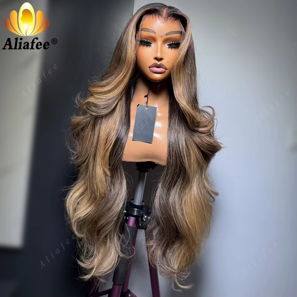 Perruque Cheveux Humains 12A Ondulée Châtain Cendré Blond Clair avec Racines Foncées, Haute Densité,