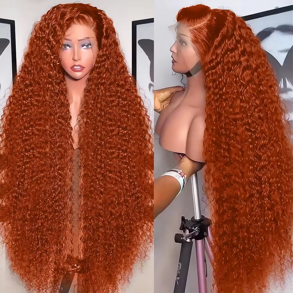 Perruques bouclées profondes 13x4 HD Lace Orange Ginger 30 36 pouces, perruques frontales en dentell
