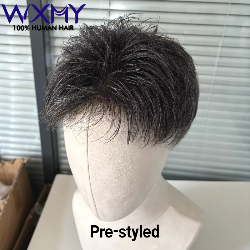 Toupet hommes 0.08-0.10mm Base de peau Durable homme perruque mâle cheveux prothèse coupe de cheveux