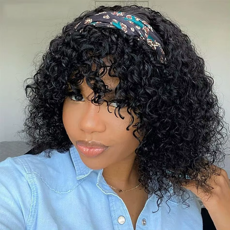 Perruque Bob frisée Heyju 1B en cheveux humains brésiliens, perruque HD Lace avec frange, sans colle