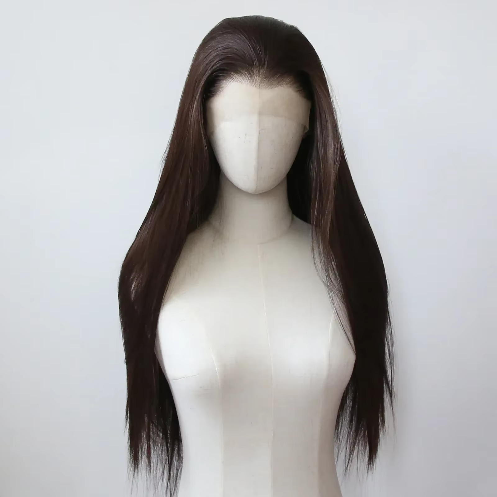 Ashely 13*4 brun foncé synthétique dentelle avant perruques marron longue droite dentelle avant perr