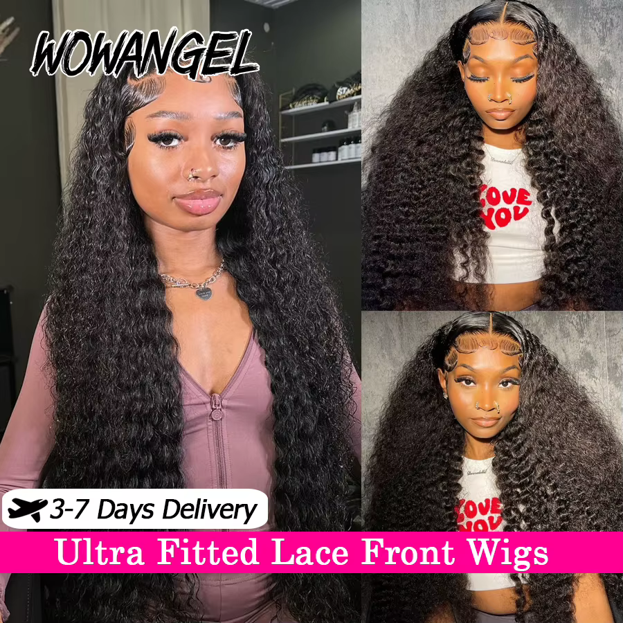 WowAngel-Perruque Brésilienne Naturelle Ondulée Sans Colle, Cheveux Bouclés, Cuir oral elu, 13x6 HD,