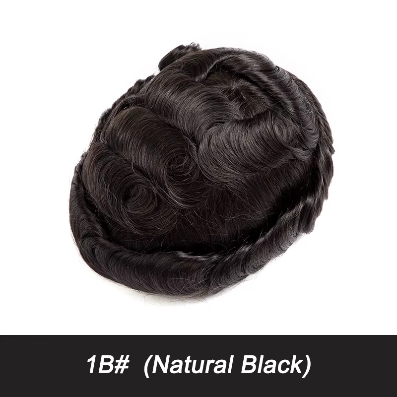 Prothèse capillaire pour hommes, perruque en cheveux humains, base en peau pleine 0.12-0.14mm, plus