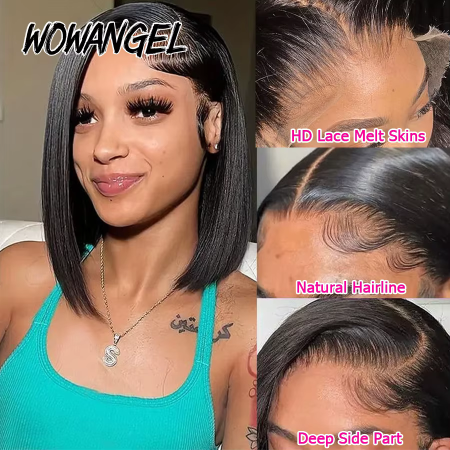 Wow Angel 13x6 HD dentelle avant perruques court Bob droite dentelle frontale perruques de cheveux h