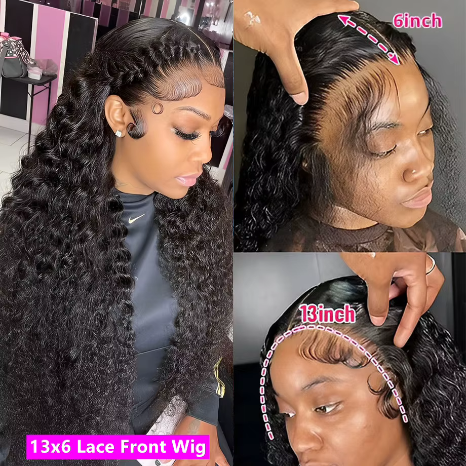 Perruque Lace Front Wig naturelle bouclée, Deep Wave, HD, 13x6, 13x4, 30 pouces