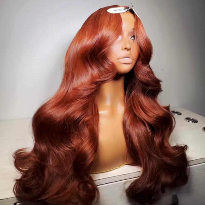 Perruque Lace Frontale 13x6 Marron Rougeâtre, Cheveux Humains Ondulés 30-40 Pouces, Perruque Lace Fr