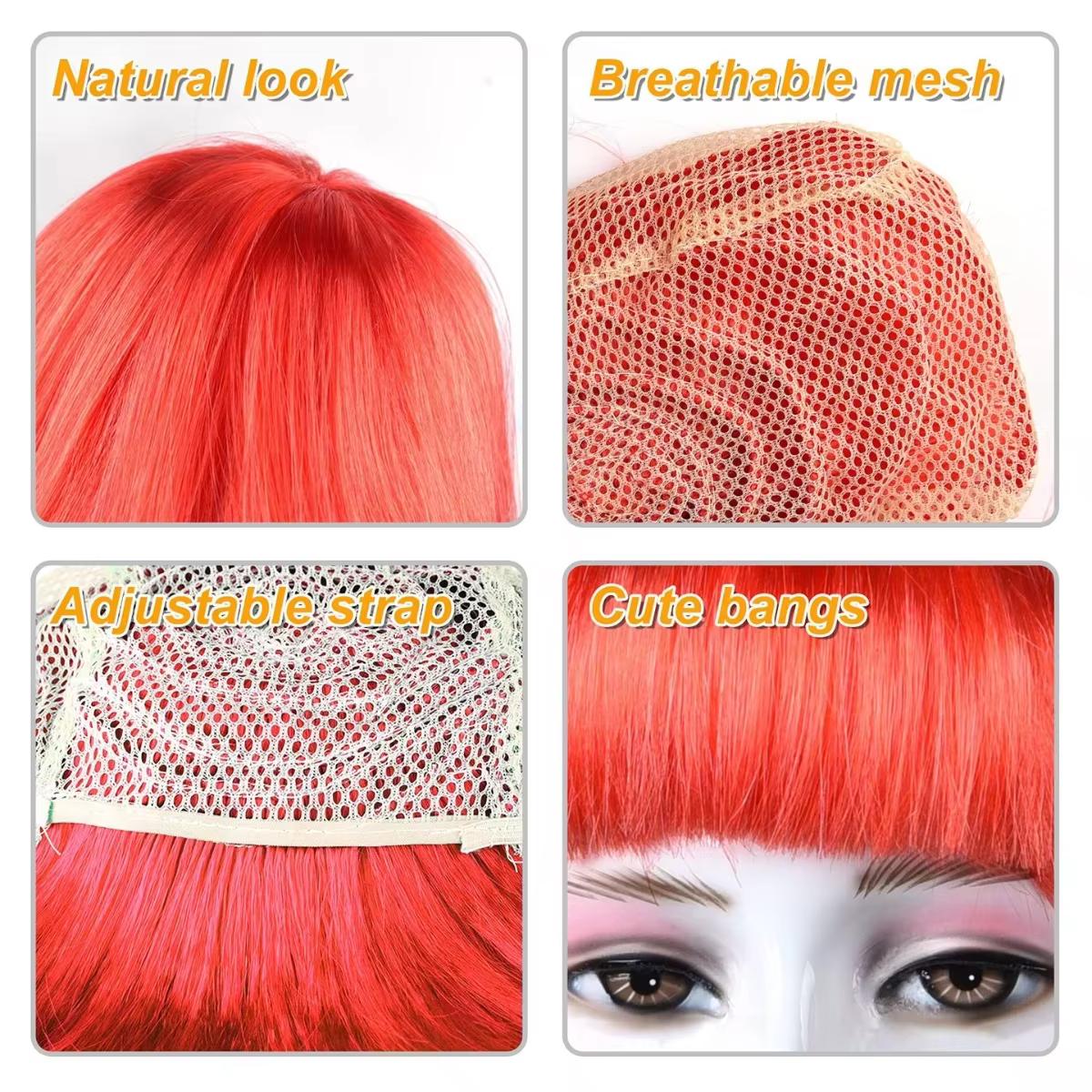 Perruque Bobo courte colorée en Fiber synthétique, néon, pour fête amusante, Halloween, poisson d'av