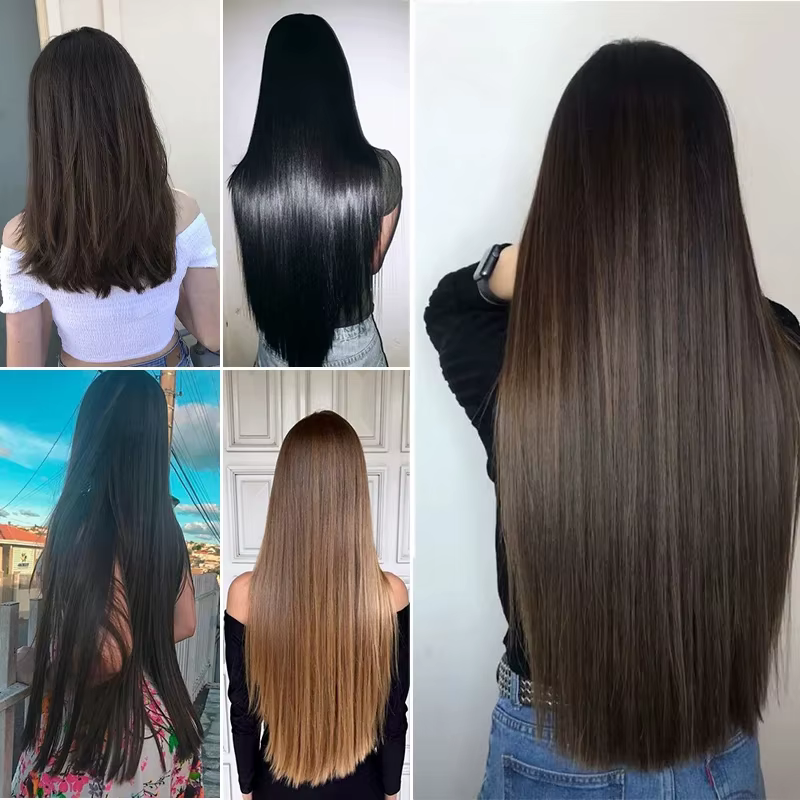 Extensions capillaires synthétiques longues et lisses de 24 pouces, postiche Invisible une pièce à 5