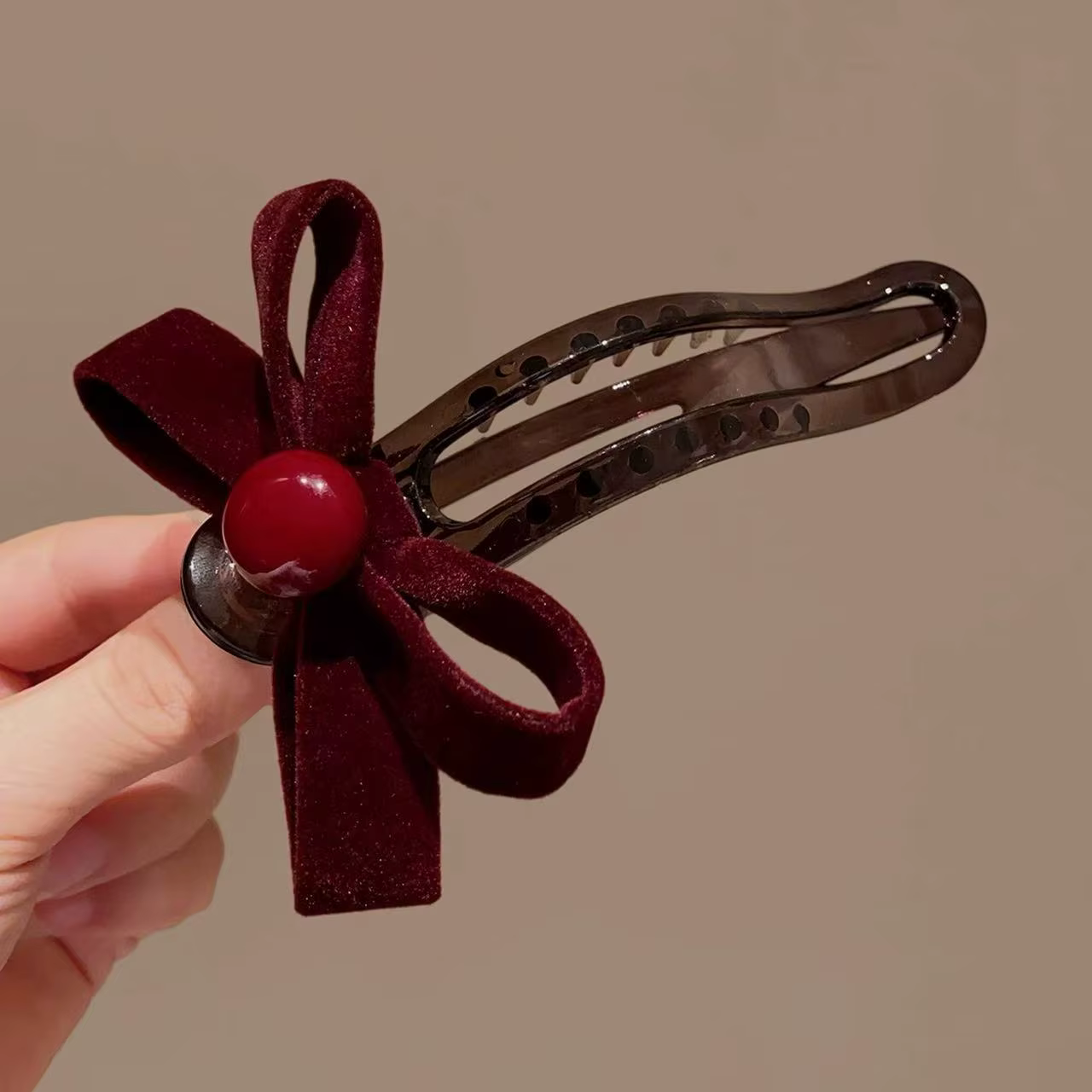 Pince à cheveux en bec de canard avec nœud en velours doux pour femmes, plaque arrière de la tête, p