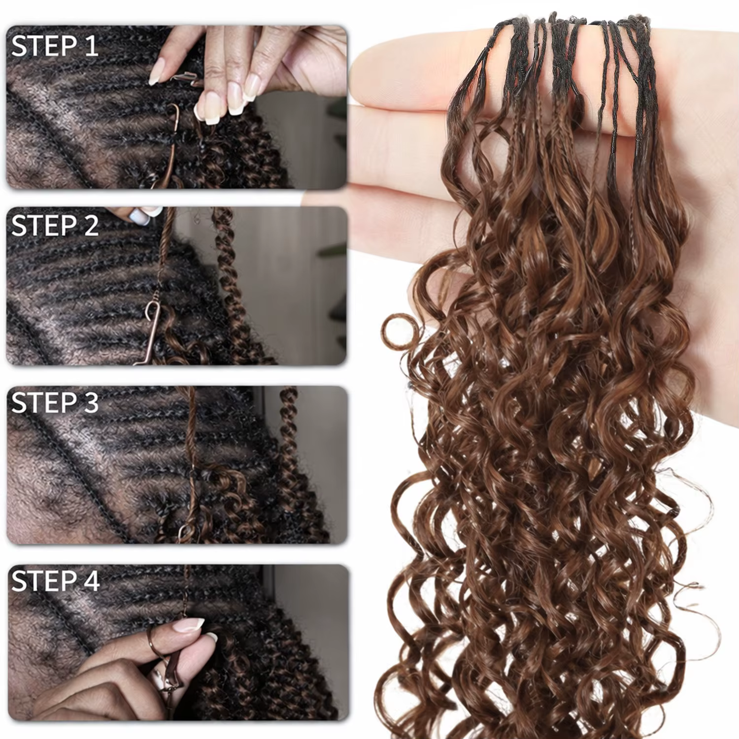 Extensions de cheveux humains pré-séparées Chocorate Brown Deep Wave pour tresses, cheveux à crochet