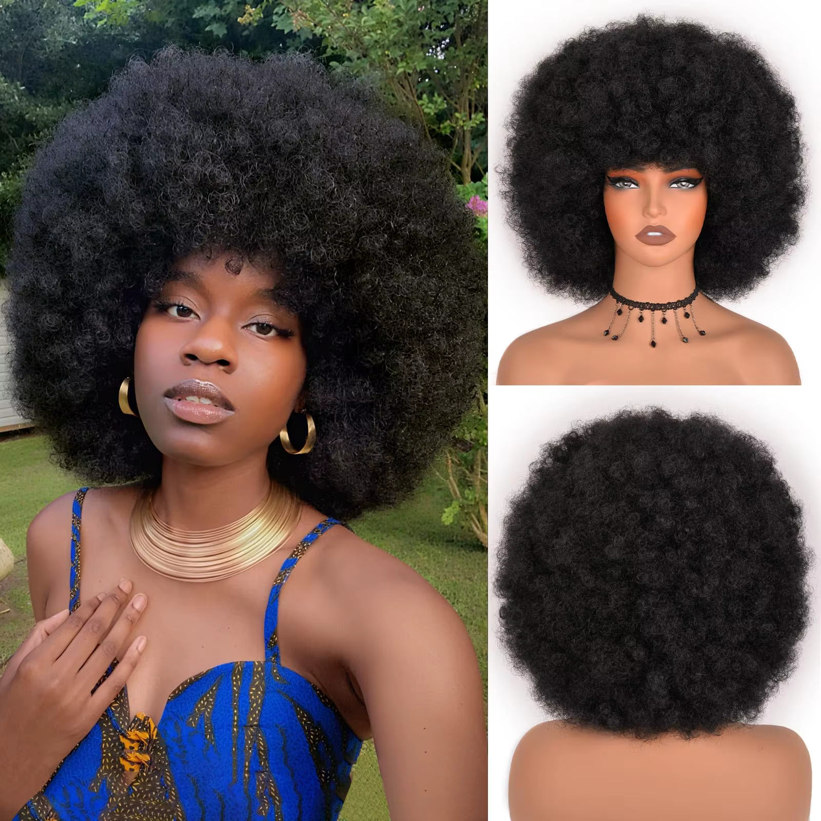 Perruques Afro pour femmes noires, 12 pouces, synthétiques, courtes, sans colle, style années 70, bo