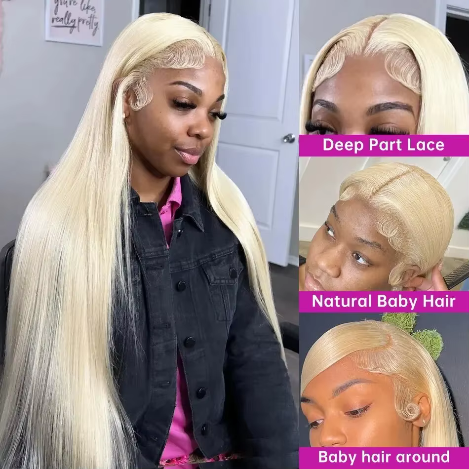 Sophia-Perruque Lace Front Wig Naturelle Cheveux Lisses, Blond, 13x6 HD, 30 Pouces, 613 de Densité