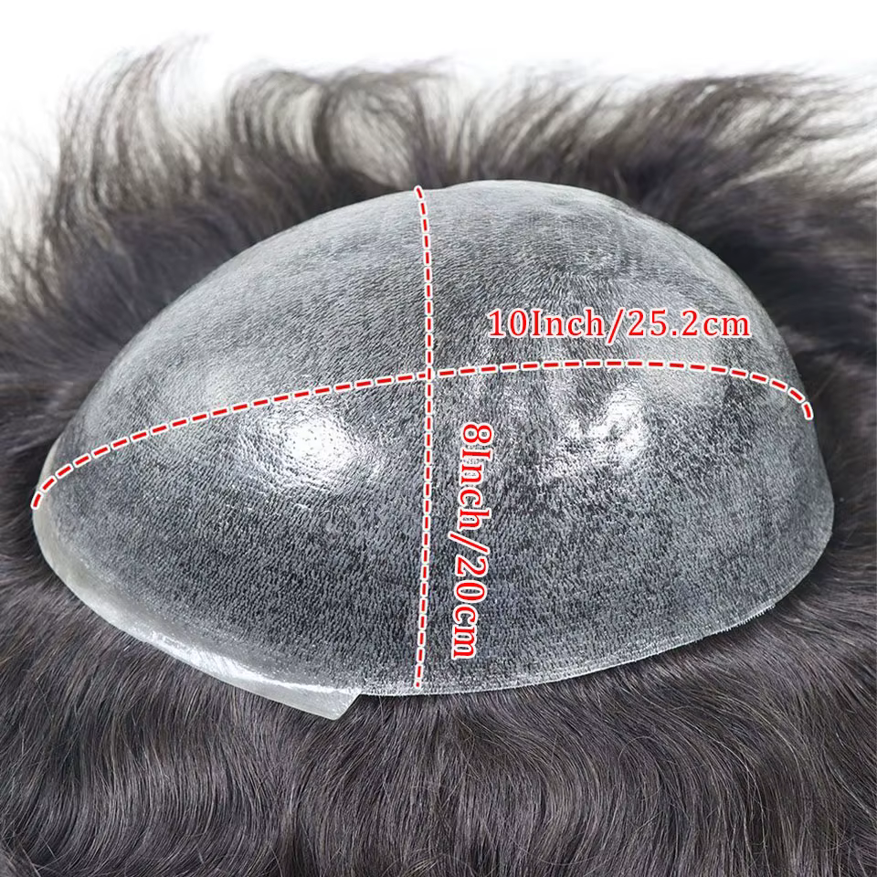 0,08-0,10 mm toupet en PU pleine peau pour hommes perruques de cheveux humains à boucle en V pour ho