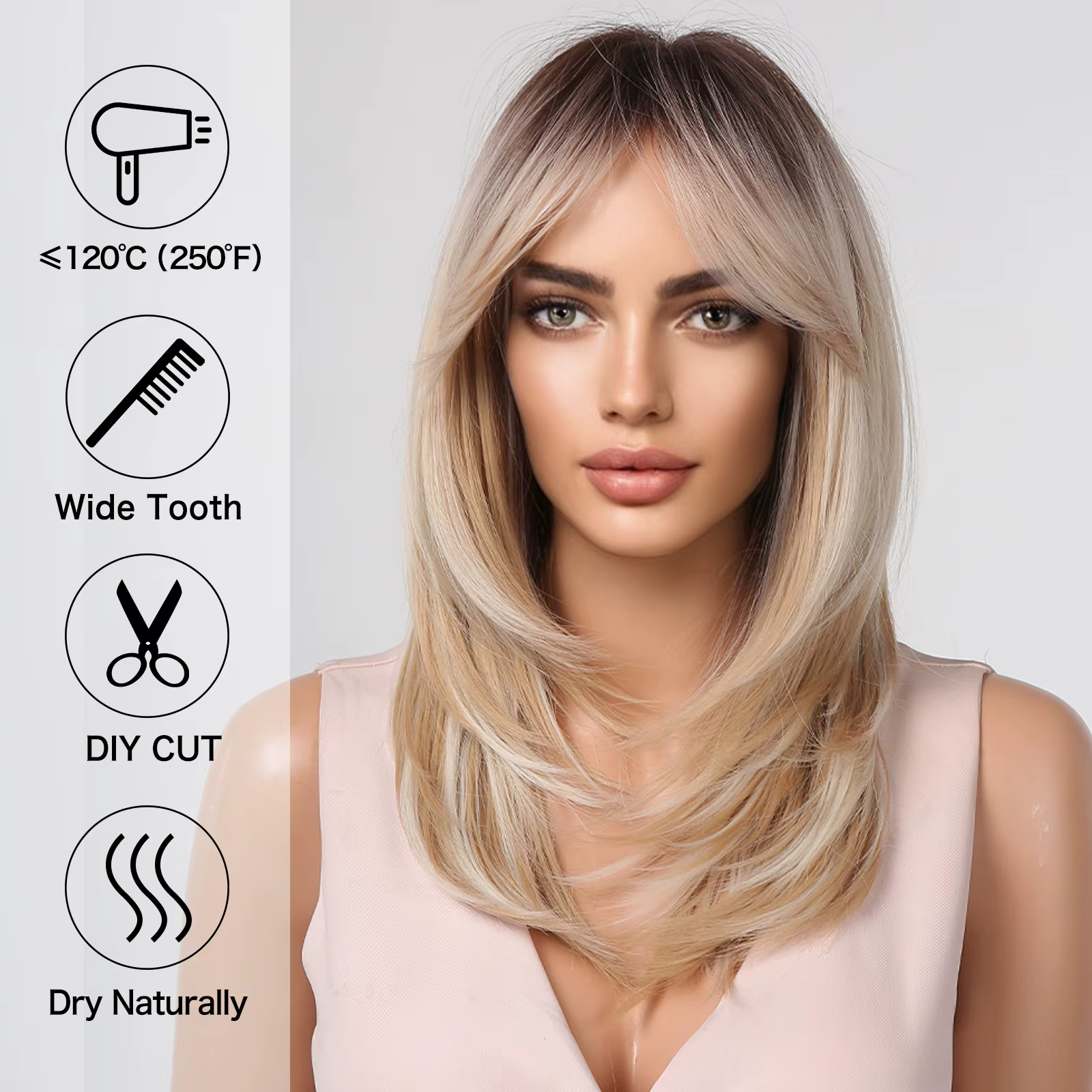 ALAN EATON – perruques synthétiques blondes longues pour femmes, perruque avec frange, couleur ombré
