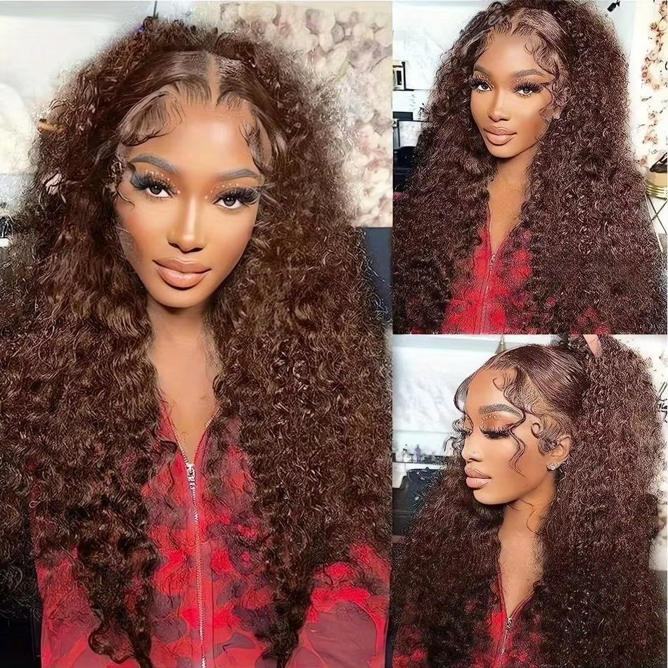 38Inch Chocolate Brown Curly Wave HD Lace Front Wig 13x4 13x6 Water Wave HD Lace Frontal Human Hair