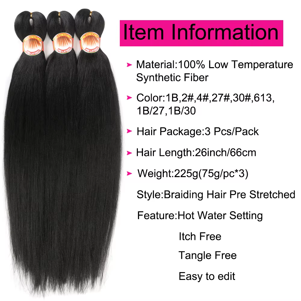 Tressage cheveux pré-étiré 26 pouces 3 paquets Yaki tressage cheveux pour tresses réglage de l'eau c