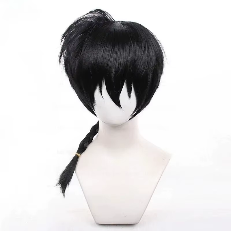 Nouvelle perruque synthétique de cosplay pour fête d'Halloween, style queue de cheval de Ranma, insp