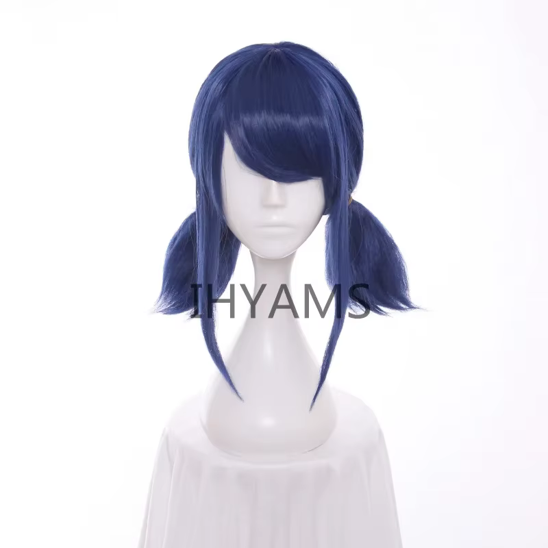 IHYAMS-Perruque Cosplay CÔTÉ cinelle bleue, double queues de cheval droites, Halloween, cheveux synt