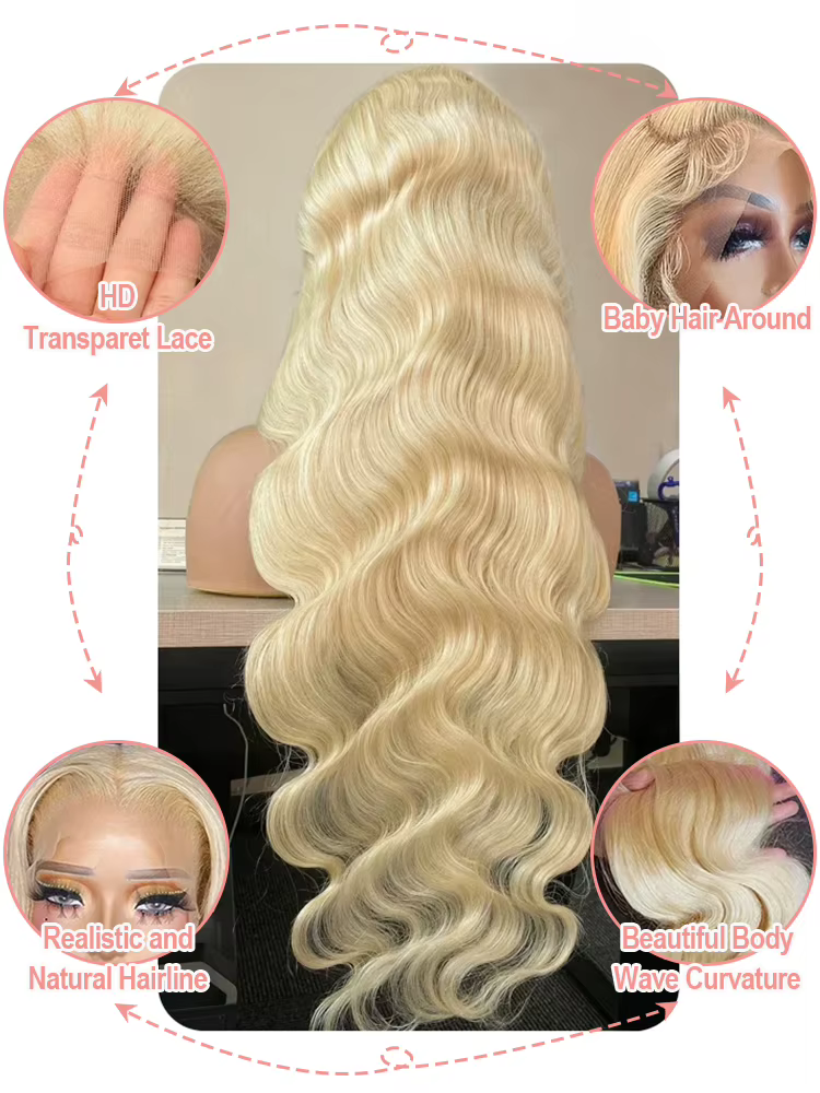613 Hd dentelle frontale perruque 13x6 Blonde perruques de cheveux humains 250 densité vague de corp