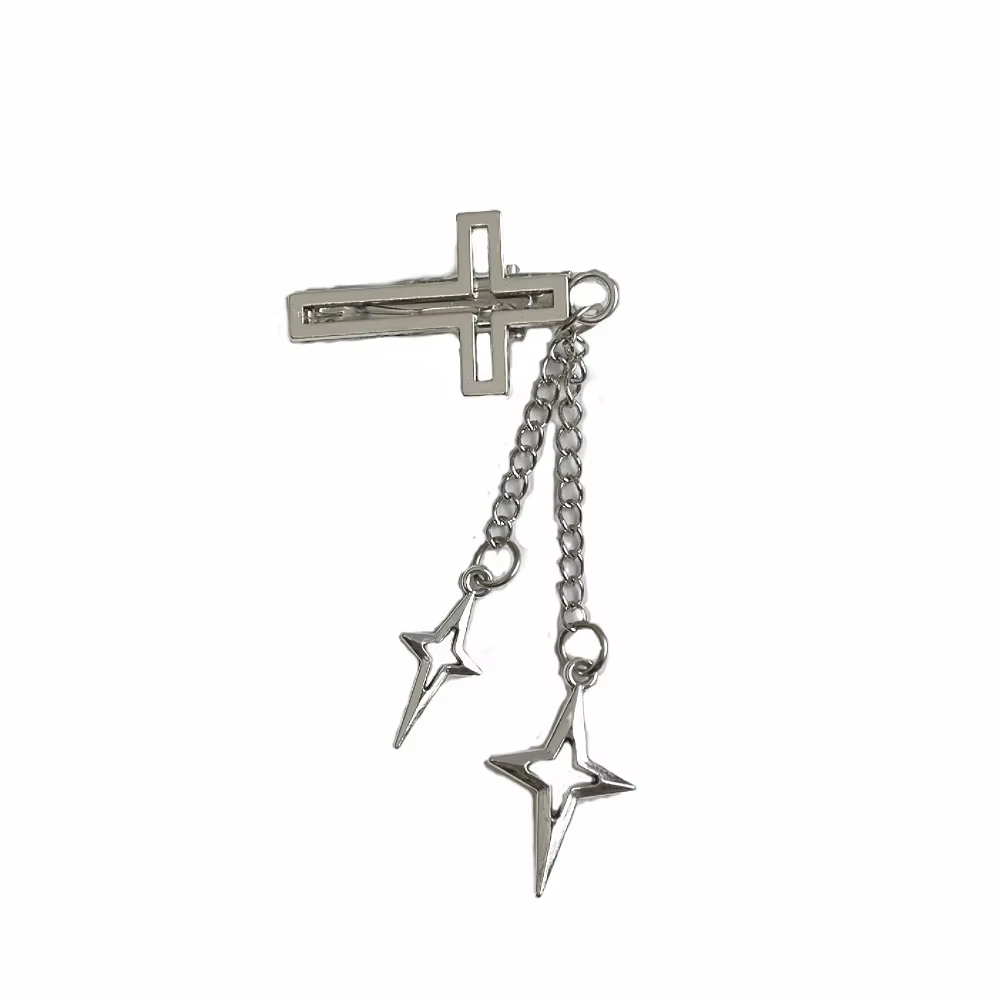 Pince à cheveux tendance Punk Cool, Clip à bord en métal Y2Y, pendentif étoile croisée, chaîne, épin
