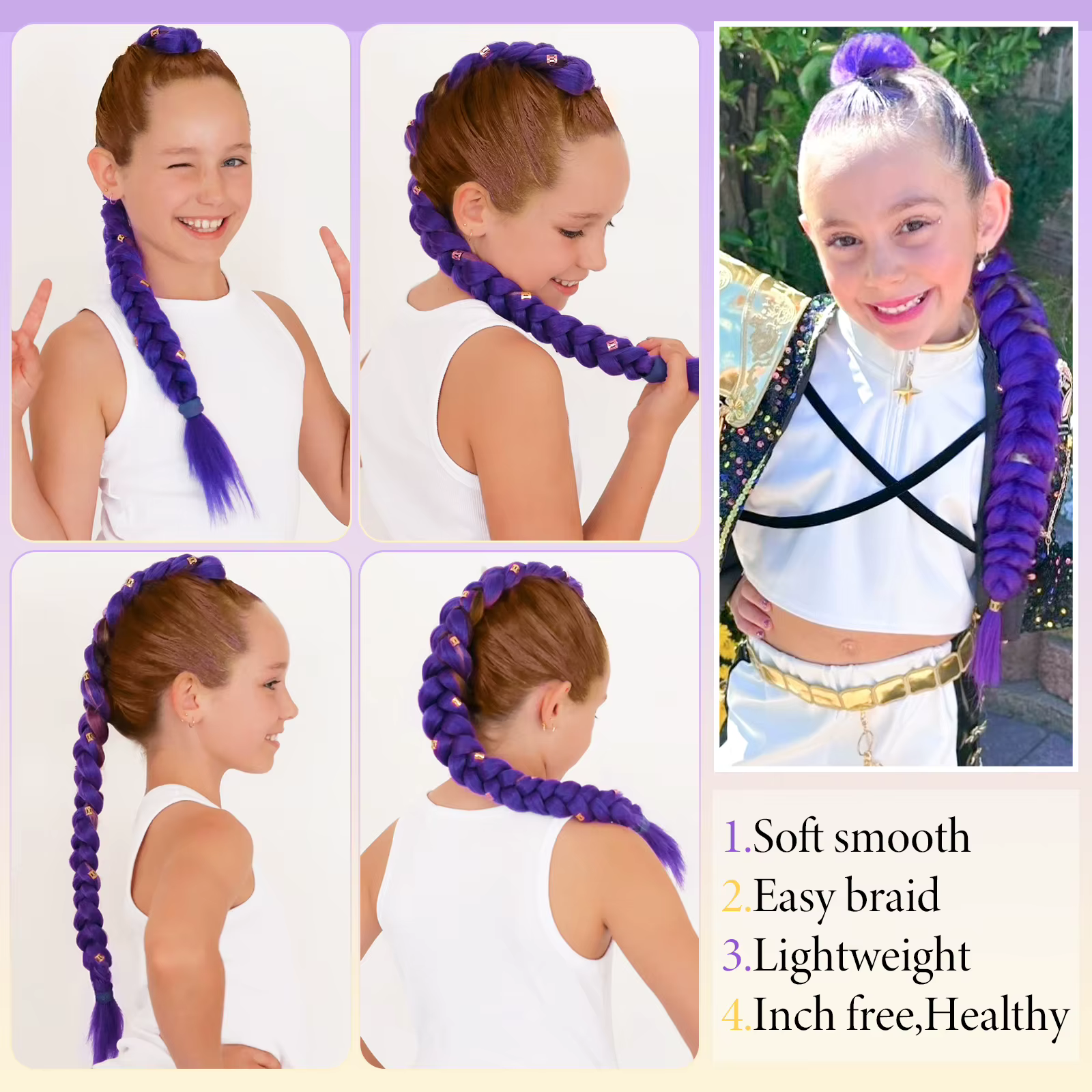 Extensions capillaires synthétiques tressées violettes, 24 26 28 30 pouces, Texture Yaki pré-étirée