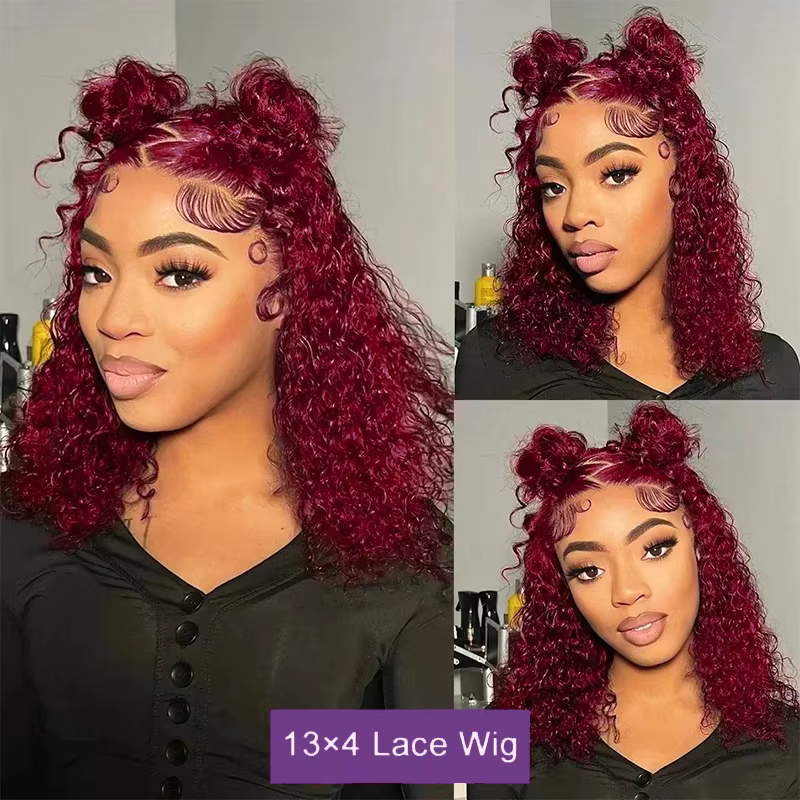 Perruques Bob Courtes en Cheveux Humains Remy Brésiliens Pré-Pluckées, Couleur Rouge Bourgogne 99J,