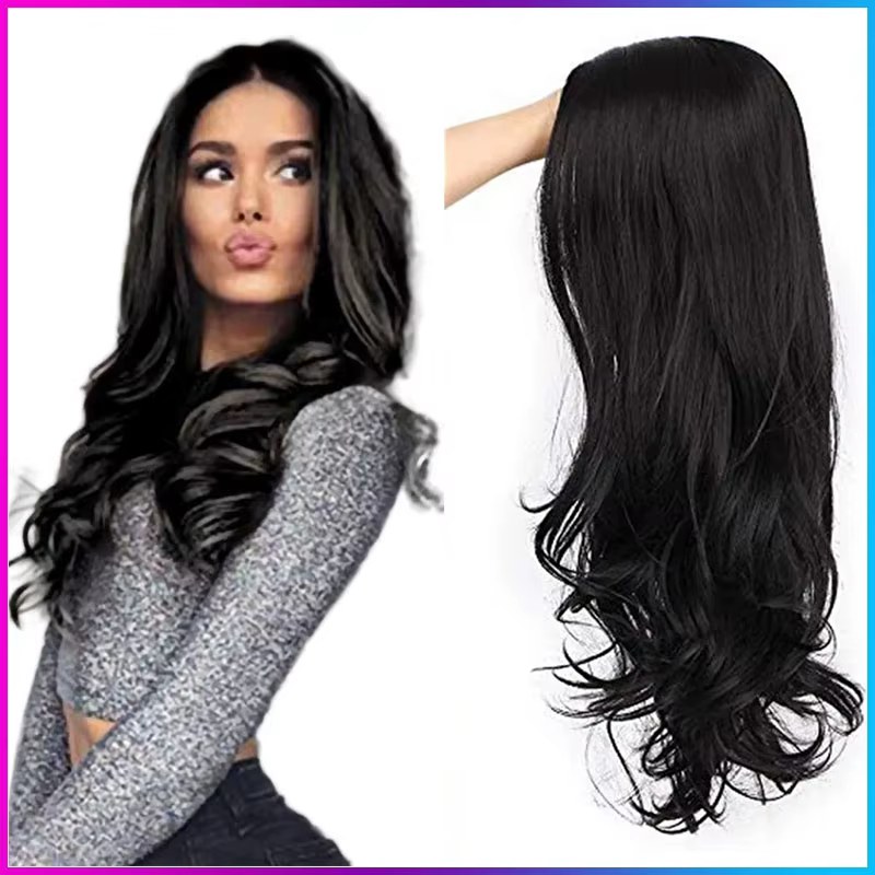 Perruque synthétique longue ondulée bouclée pour femme, aspect naturel, fibre de degré de chaleur po
