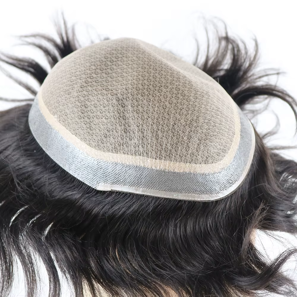 Base en soie hommes toupet de cheveux humains remplacement de cheveux système de postiches toutes le