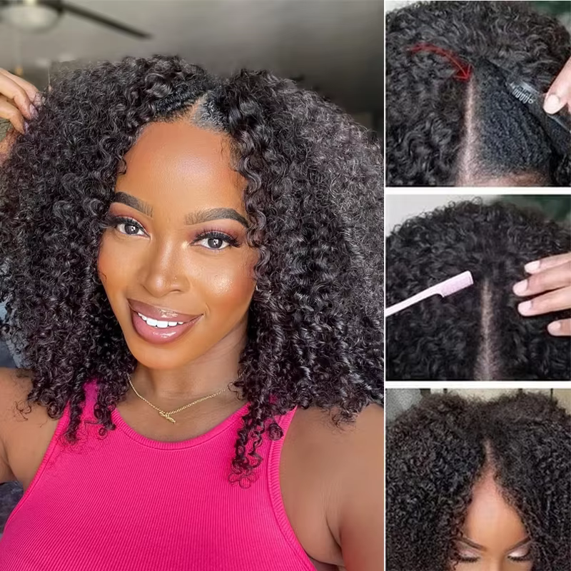 Perruque Brésilienne Bouclée en V pour Femme, Cheveux Humains Remy, Deep Wave, 250% Sans Colle, 30 3