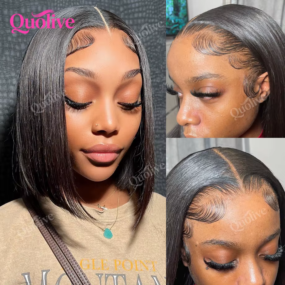 Perruque courte bob en cheveux humains, prête à porter, sans colle, avec closure en dentelle HD 5x5,