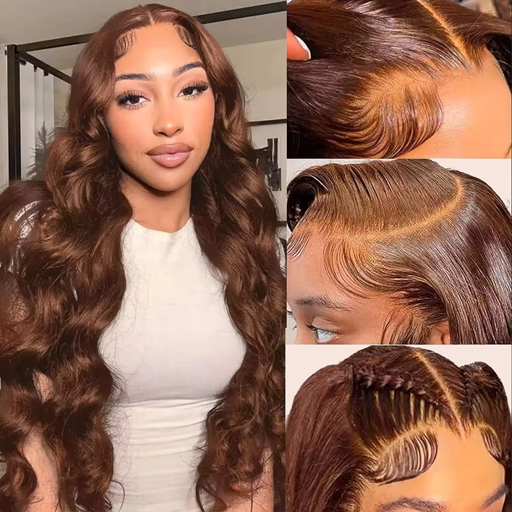 # 4 perruque de cheveux humains vague de corps brun chocolat 13x6 HD dentelle frontale perruques de