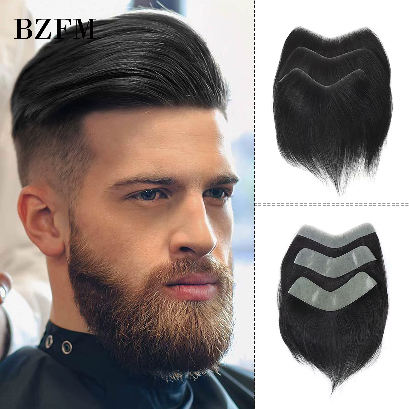 Perruque Frontale 100% Naturelle pour Homme, Boucle en V, Raie des Cheveux, Patch, Toupet, Prothèse 