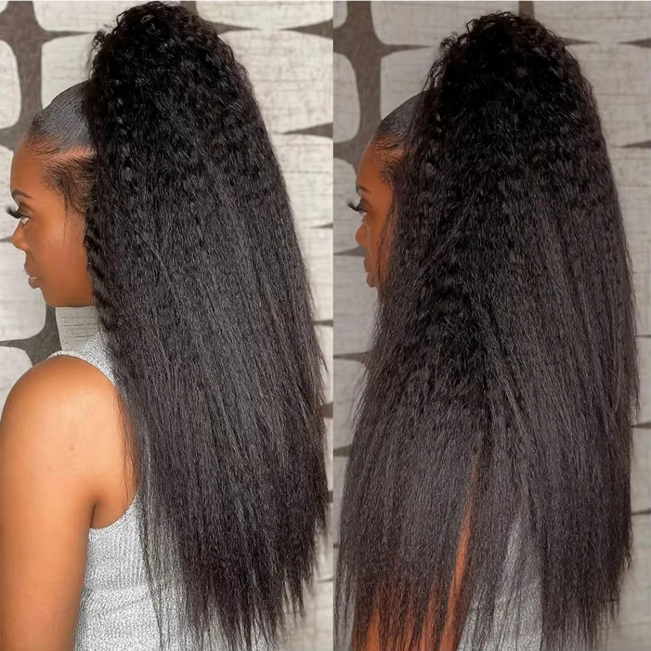 Perruques frontales 360 HD Lace Kinky Straight en cheveux humains brésiliens, densité 220, noires, p