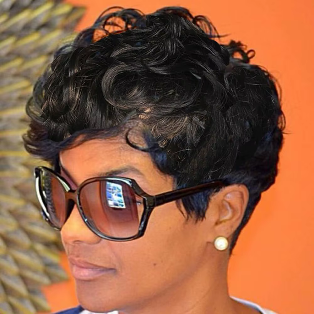 Perruques courtes Pixie pour femmes noires perruques courtes noires bouclées Pixie perruques de chev