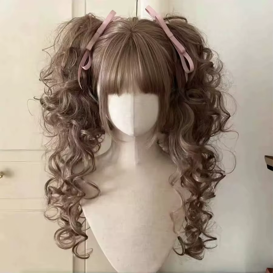 Perruque synthétique bouclée romaine Lolita avec frange, perruque Anime dorée Oberl pour femme, perr