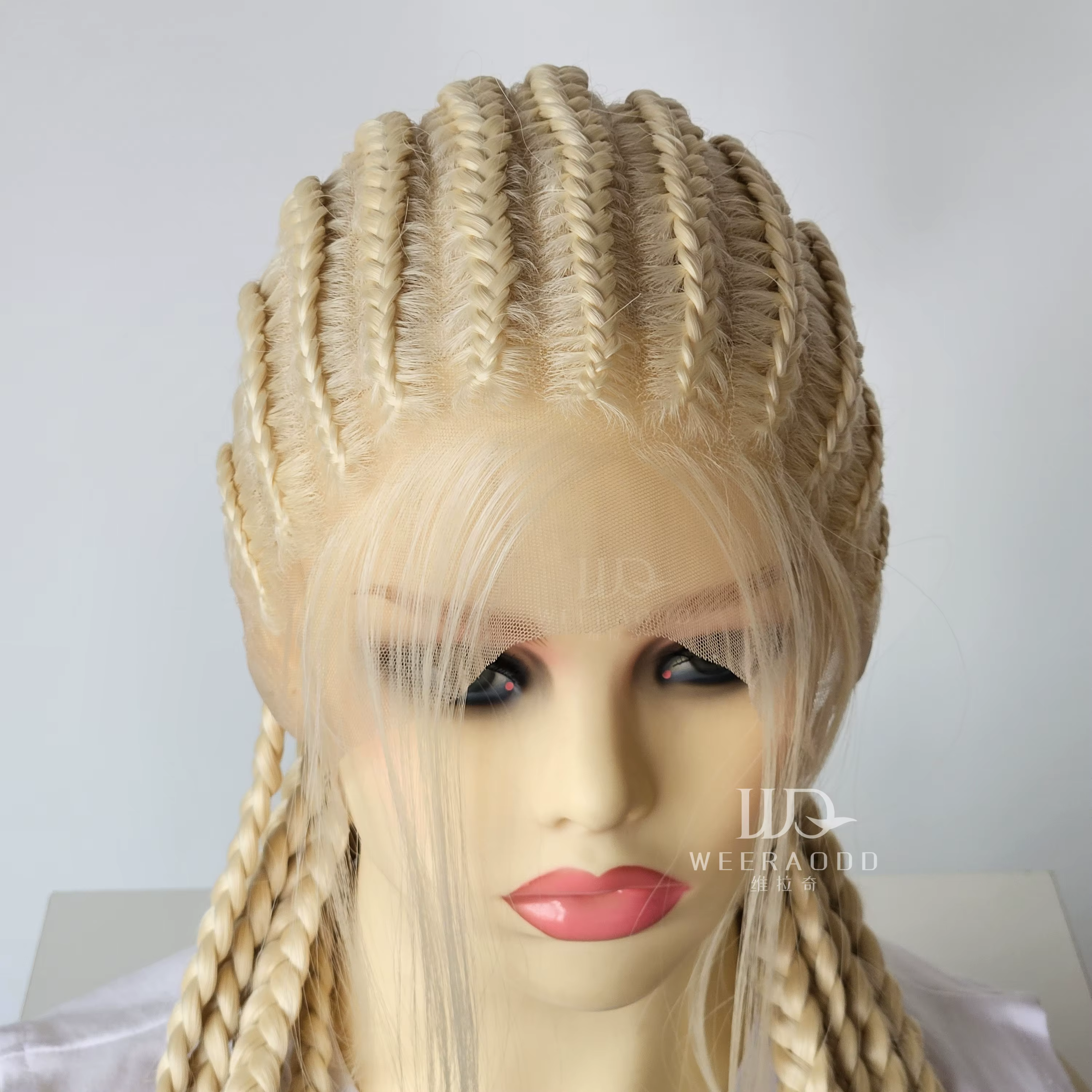Perruque Lace Frontal Wig tressée Blonde 613, perruque Cornrow 26 pouces, perruques synthétiques san