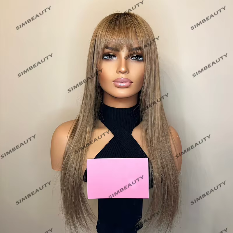 Perruque Lace Front Wig naturelle indienne Remy, cheveux lisses et longs, blond ombré, sans colle, a