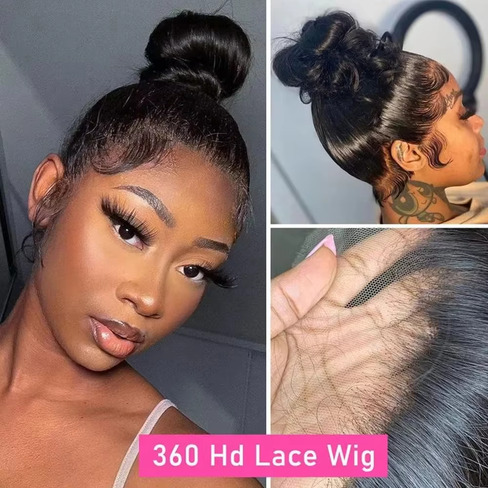 Perruque Lace Wig 360 Full Hd, cheveux naturels lisses, sans colle, avec cordon de serrage Invisible
