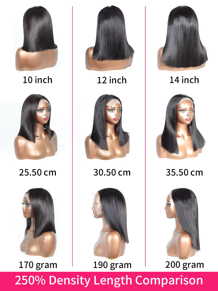 Perruque sans colle 5x5 15A SDD Full Bob en cheveux humains, prête à porter, densité 250, origine vi