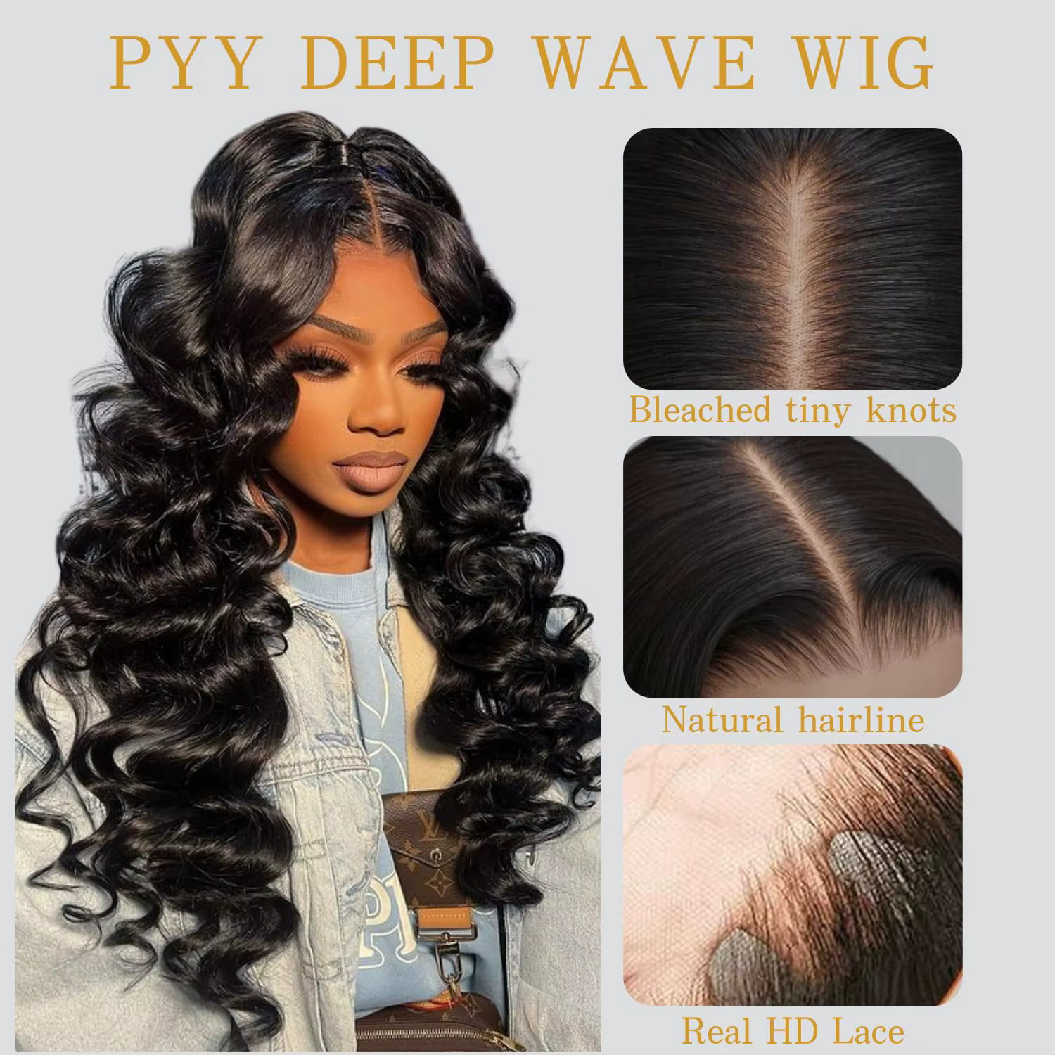 Perruques Lace Front HD Loose Deep Wave en Cheveux Humains Noirs Naturels Pré-Pluckées avec Baby Hai