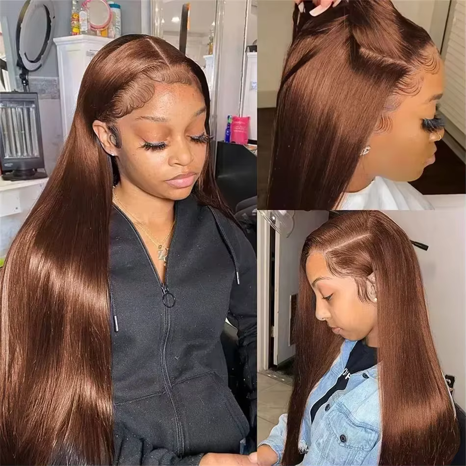 Perruques Lace Front en Cheveux Humains Brun Chocolat pour Femmes, Pré-épilées, 13x4 13x6, Perruque 