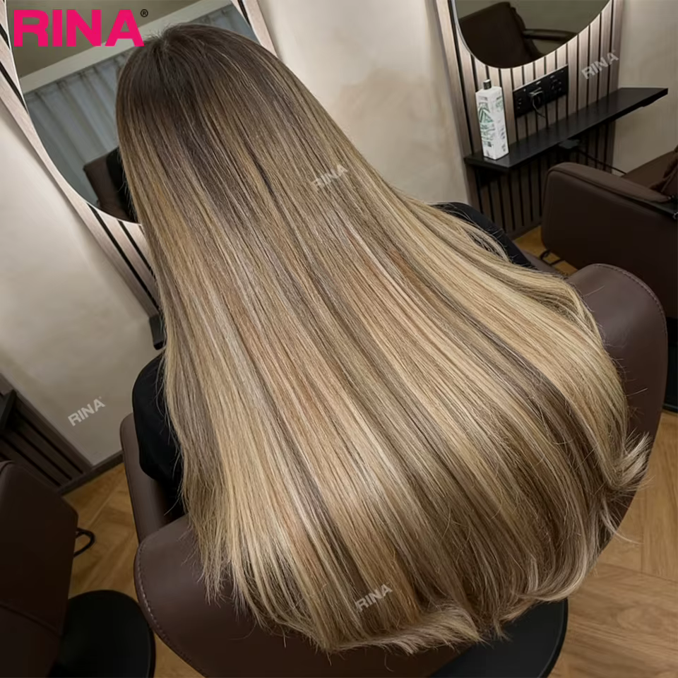 Highlight frêne Blonde dentelle avant perruques cheveux humains pré-plucked 180% densité droite 13x4
